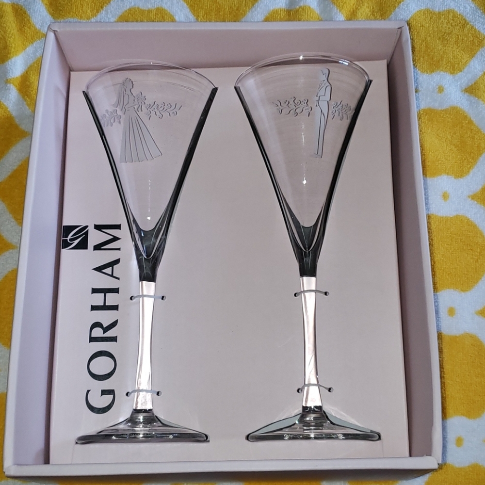 Gorham Wedding Bride & Groom toast glasses.
